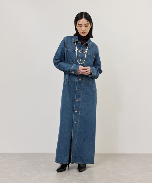 ADAM ET ROPE'(アダムエロペ)の「【WEB限定】デニムシャツロングワンピース(シャツワンピース・レディース・ブラック/ブルー・36/38)」の6枚目の写真