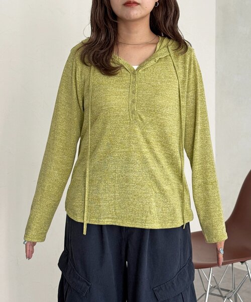 CPCM(シーピーシーエム)の「【WEB限定】ヘンリーシアーニットパーカー(Tシャツ/カットソー・レディース・チャコールグレー/グリーン系/グレー・FREE)」の4枚目の写真