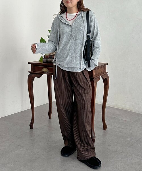 CPCM(シーピーシーエム)の「【WEB限定】ヘンリーシアーニットパーカー(Tシャツ/カットソー・レディース・チャコールグレー/グリーン系/グレー・FREE)」の15枚目の写真