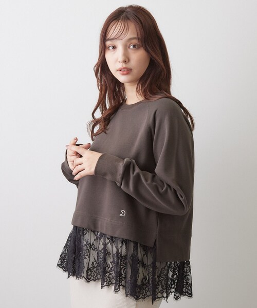 DRESSTERIOR(ドレステリア)の「レースドッキング裏毛プルオーバー(Tシャツ/カットソー・レディース・ライトグレー/ブラウン系その他・36/38)」の2枚目の写真