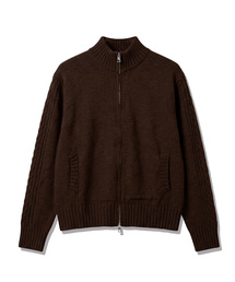 2WAY クロップド FISHERMAN ジップアップニット ブラウン