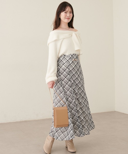 natural couture(ナチュラルクチュール)の「ビットベルト付きシアーチェックスカート(スカート・レディース・オフホワイト/ブラック系その他・FREE)」の3枚目の写真