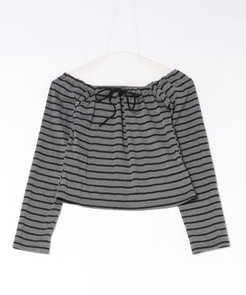 Jasmine Grandiflorum(ジャスミングランディフローラム)の「【Jasmine】ボーダー柄リボンオフショルトップス(Tシャツ/カットソー・レディース・グレー・FREE)」の9枚目の写真