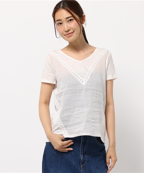 NATURAL BEAUTY BASIC（ナチュラルビューティーベーシック）の「リネン天竺×布帛プルオーバー（Tシャツ/カットソー・レディース・ホワイト系その他/オレンジ系その他/ブラック・MEDIUM）」の11枚目の写真