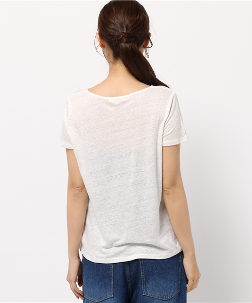 NATURAL BEAUTY BASIC（ナチュラルビューティーベーシック）の「リネン天竺×布帛プルオーバー（Tシャツ/カットソー・レディース・ホワイト系その他/オレンジ系その他/ブラック・MEDIUM）」の6枚目の写真