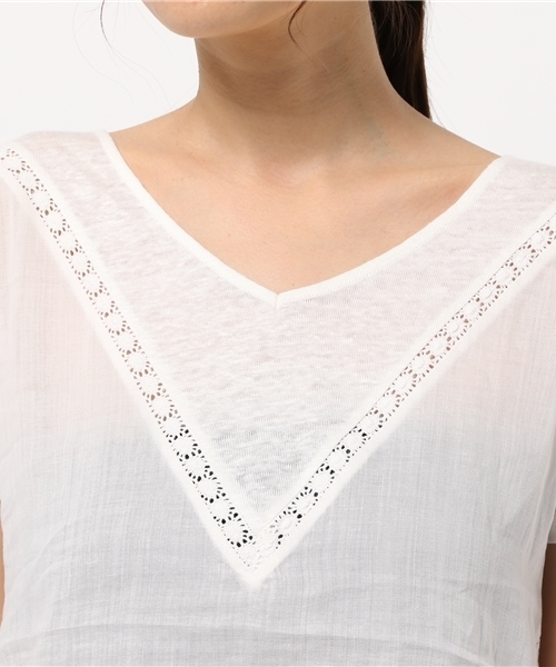 NATURAL BEAUTY BASIC（ナチュラルビューティーベーシック）の「リネン天竺×布帛プルオーバー（Tシャツ/カットソー・レディース・ホワイト系その他/オレンジ系その他/ブラック・MEDIUM）」の7枚目の写真