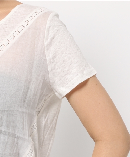 NATURAL BEAUTY BASIC（ナチュラルビューティーベーシック）の「リネン天竺×布帛プルオーバー（Tシャツ/カットソー・レディース・ホワイト系その他/オレンジ系その他/ブラック・MEDIUM）」の8枚目の写真