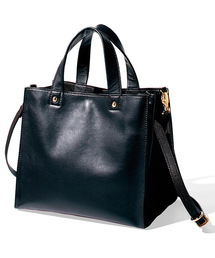 IEDIT | 仕切りポケットが嬉しい　ショルダー付き本革スクエアトートバッグ〈ダークブラウン〉(トートバッグ)