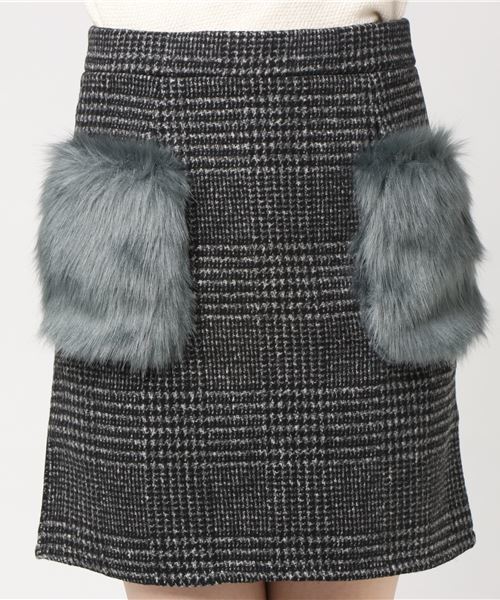 KOBE LETTUCE（コウベレタス）の「[無地orグレンチェック柄]ポケットエコファーデザインウールタッチミニスカート/レディースボトムス[M1985]神戸レタス（スカート・レディース・ブラウン系その他/ブラック系その他/オフホワイト/ブラウン/グレー・FREE）」の10枚目の写真