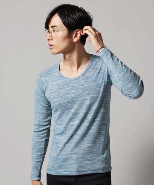THE CASUAL(カジュアル)の「トリッキー杢長袖Uネックフライスカットソー(Tシャツ/カットソー・メンズ・ホワイト/ネイビー/ブラウン/グレー/ブルー系その他/ワイン/チャコール・L/M/S/XL)」の6枚目の写真