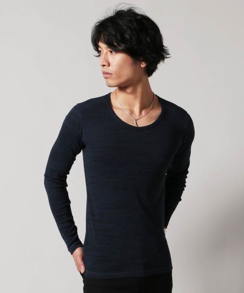 THE CASUAL(カジュアル)の「トリッキー杢長袖Uネックフライスカットソー(Tシャツ/カットソー・メンズ・ホワイト/ネイビー/ブラウン/グレー/ブルー系その他/ワイン/チャコール・L/M/S/XL)」の5枚目の写真