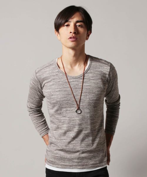 THE CASUAL(カジュアル)の「トリッキー杢長袖Uネックフライスカットソー(Tシャツ/カットソー・メンズ・ホワイト/ネイビー/ブラウン/グレー/ブルー系その他/ワイン/チャコール・L/M/S/XL)」の4枚目の写真