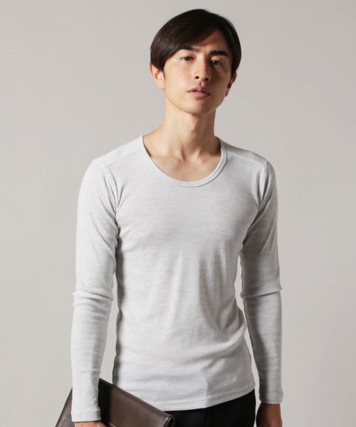 THE CASUAL(カジュアル)の「トリッキー杢長袖Uネックフライスカットソー(Tシャツ/カットソー・メンズ・ホワイト/ネイビー/ブラウン/グレー/ブルー系その他/ワイン/チャコール・L/M/S/XL)」の2枚目の写真