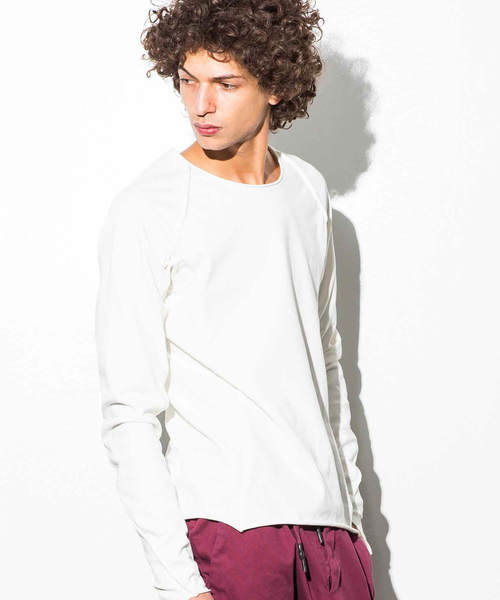 CDM BY CARPEDIEM(シーディーエムバイカルペディエム)の「CDM BY CARPEDIEM(シーディーエム バイ カルペディエム)カットオフラグランロング袖カットソー(Tシャツ/カットソー・メンズ・ホワイト/ブラック/チャコールグレー・SMALL/MEDIUM/LARGE)」の2枚目の写真