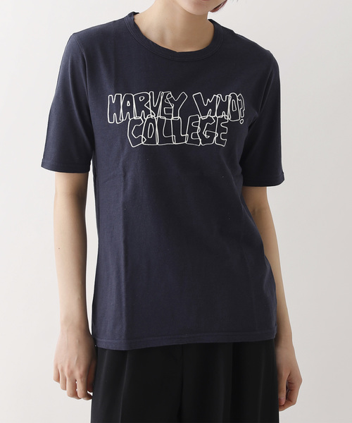 Saintete(サンテテ)の「Saintete/サンテテ Flocky Print T HARVEY WHO?/手摘みコットンTシャツ【日本製】(Tシャツ/カットソー・レディース・ホワイト/ネイビー/杢グレー・1/0)」の1枚目の写真