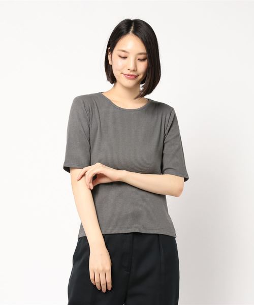 KOBE LETTUCE（コウベレタス）の「バックオープン五分袖テレコリブカットソートップス（Tシャツ/カットソー・レディース・チャコールグレー/ブラック/ブラウン・FREE）」の6枚目の写真