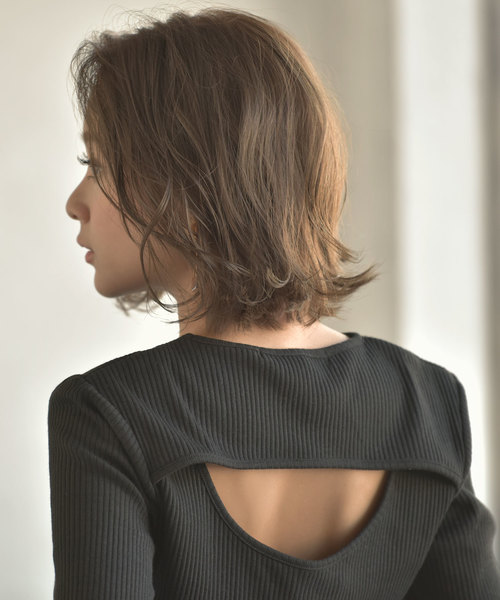 KOBE LETTUCE（コウベレタス）の「バックオープン五分袖テレコリブカットソートップス（Tシャツ/カットソー・レディース・チャコールグレー/ブラック/ブラウン・FREE）」の10枚目の写真