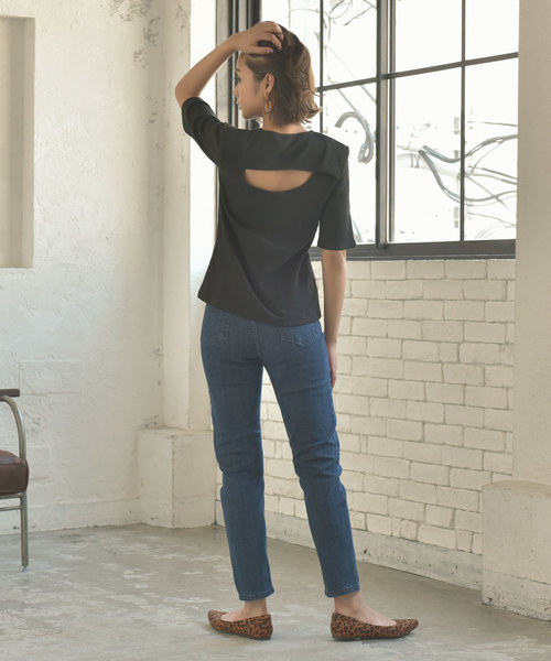 KOBE LETTUCE（コウベレタス）の「バックオープン五分袖テレコリブカットソートップス（Tシャツ/カットソー・レディース・チャコールグレー/ブラック/ブラウン・FREE）」の12枚目の写真