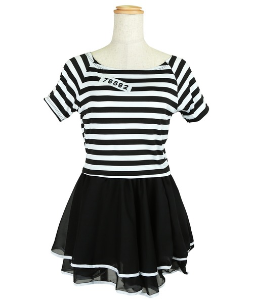 Tika（ティカ）の「コスプレ かわいい 囚人 プリズナー 半袖 フレアスカート セットアップ 7点セット（コスチューム/パーティーグッズ・レディース・ホワイト×ブラック・M/L）」の14枚目の写真