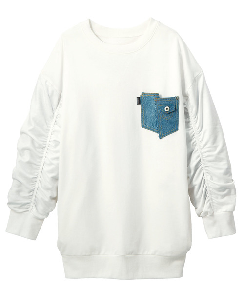 GeeRA(ジーラ)の「デニムレイヤード風裏毛チュニックワンピ(Tシャツ/カットソー・レディース・ホワイト/グレー・MEDIUM/LARGE/X-LARGE)」の3枚目の写真
