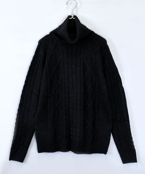 セーター ニット アラン編みタートルネックセーター メンズ