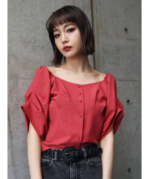 EMODA（エモダ）の「アームタック2WAYトップ（シャツ/ブラウス・レディース・ピンク/グレー/ブラック/ブラウン・FREE）」の5枚目の写真