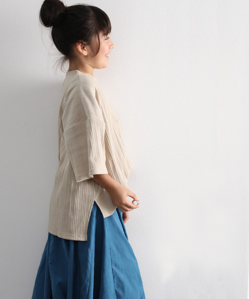 classicalelf(クラシカルエルフ)の「キッズ ランダムリブ ミドル丈無地クルーネックビッグTシャツ(半袖)(Tシャツ/カットソー・キッズ・ベージュ/ブラック/ホワイト・150/140/130)」の12枚目の写真