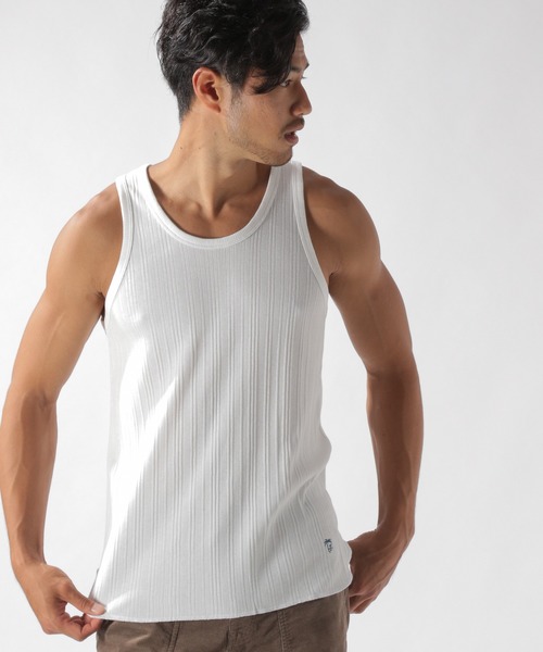 BAYFLOW（ベイフロー）の「ランダムテレコタンクトップ（タンクトップ・メンズ・ピンク/ホワイト/ブルー・LARGE/SMALL/MEDIUM）」の2枚目の写真