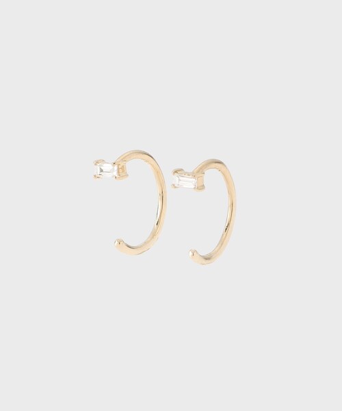バゲットカットダイヤモンドフープピアス ダイヤモンド バゲットカット ポストフープピアス（ピアス（両耳