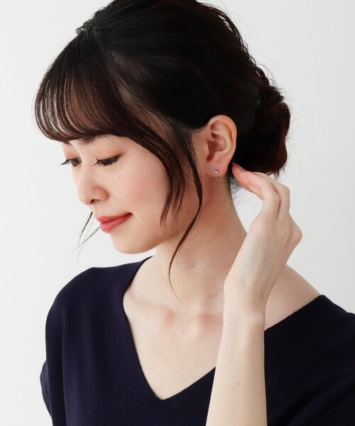 ダイヤモンド バゲットカット ポストフープピアス（ピアス（両耳