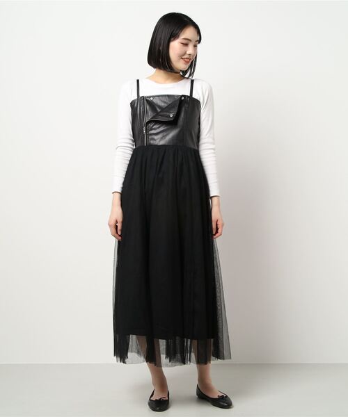 セール】ライダース風サイドジップチュールワンピース（ワンピース