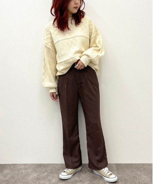 apres jour mignon(アプレジュールミニョン)の「ケーブルパッチワークニット【ZOZOTOWN限定アイテム】(ニット/セーター・レディース・ブラック/アイボリー/グリーン系その他/グレイッシュベージュ・X-LARGE/フリー)」の9枚目の写真