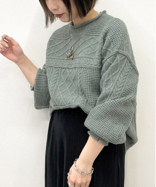 apres jour mignon(アプレジュールミニョン)の「ケーブルパッチワークニット【ZOZOTOWN限定アイテム】(ニット/セーター・レディース・ブラック/アイボリー/グリーン系その他/グレイッシュベージュ・X-LARGE/フリー)」の19枚目の写真