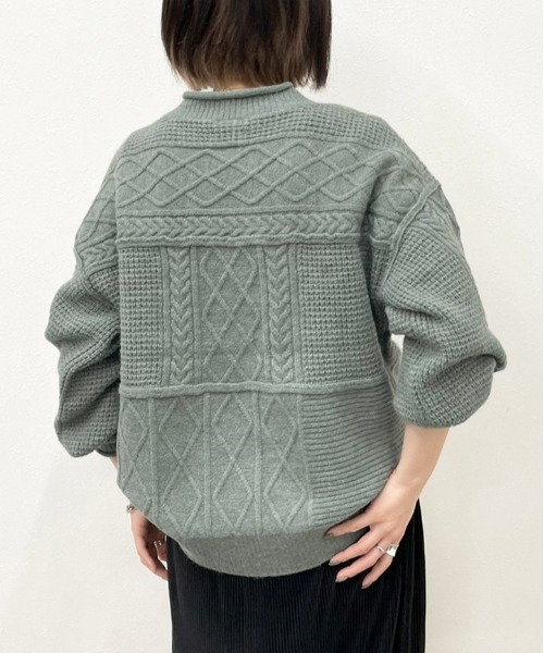 apres jour mignon(アプレジュールミニョン)の「ケーブルパッチワークニット【ZOZOTOWN限定アイテム】(ニット/セーター・レディース・ブラック/アイボリー/グリーン系その他/グレイッシュベージュ・X-LARGE/フリー)」の21枚目の写真