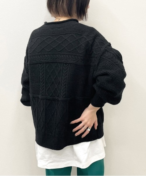 apres jour mignon(アプレジュールミニョン)の「ケーブルパッチワークニット【ZOZOTOWN限定アイテム】(ニット/セーター・レディース・ブラック/アイボリー/グリーン系その他/グレイッシュベージュ・X-LARGE/フリー)」の15枚目の写真