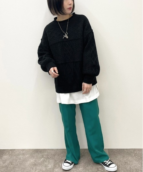 apres jour mignon(アプレジュールミニョン)の「ケーブルパッチワークニット【ZOZOTOWN限定アイテム】(ニット/セーター・レディース・ブラック/アイボリー/グリーン系その他/グレイッシュベージュ・X-LARGE/フリー)」の16枚目の写真
