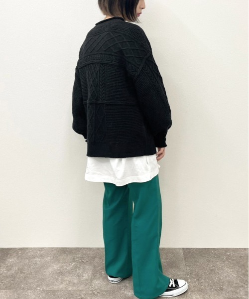 apres jour mignon(アプレジュールミニョン)の「ケーブルパッチワークニット【ZOZOTOWN限定アイテム】(ニット/セーター・レディース・ブラック/アイボリー/グリーン系その他/グレイッシュベージュ・X-LARGE/フリー)」の17枚目の写真
