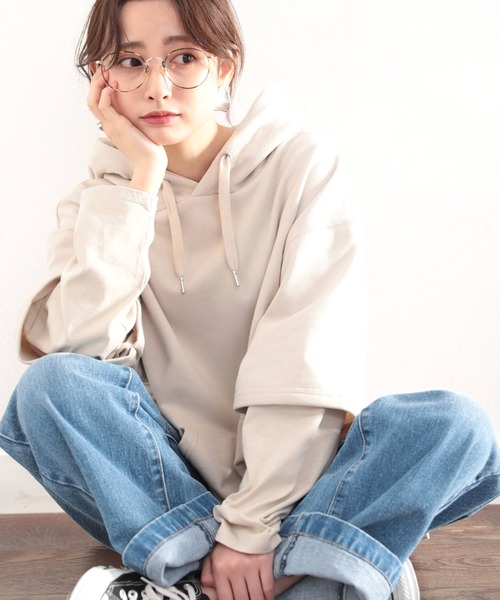 classicalelf(クラシカルエルフ)の「実は、袖はフェイクなんです!楽ちん&カジュアルスウェットパーカー(スウェット・レディース・モカ/アイボリー/サンドベージュ/ブラック/ブルー・SMALL/MEDIUM/LARGE)」の4枚目の写真