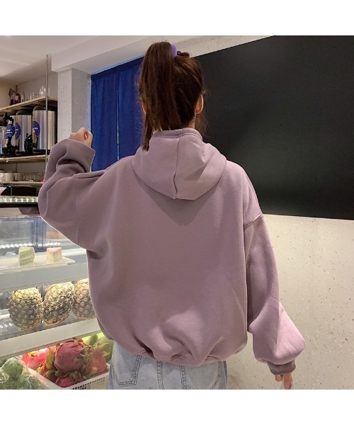 DEVICE（デバイス）の「韓国風 フリース オーバーサイズ カレッジロゴ ルーズパーカー（パーカー・メンズ・パープル/グレー/グリーン・FREE）」の5枚目の写真