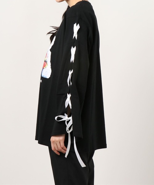 WEGO（ウィゴー）の「WEGO/レースアップスリーブクマロンT（Tシャツ/カットソー・レディース・ブラック/ブラック系その他・FREE）」の3枚目の写真