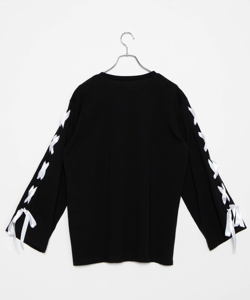 WEGO（ウィゴー）の「WEGO/レースアップスリーブクマロンT（Tシャツ/カットソー・レディース・ブラック/ブラック系その他・FREE）」の5枚目の写真