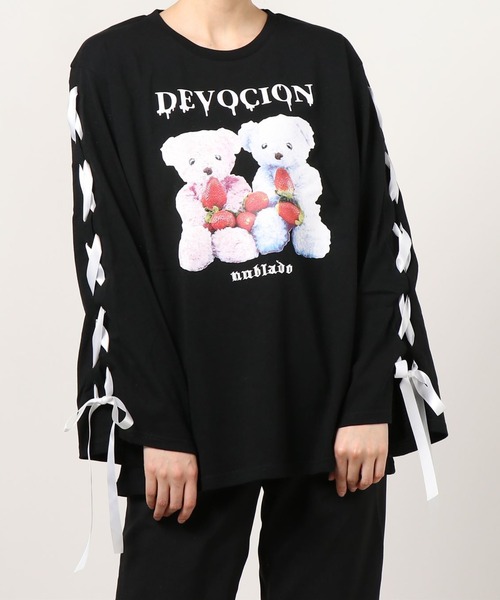 WEGO（ウィゴー）の「WEGO/レースアップスリーブクマロンT（Tシャツ/カットソー・レディース・ブラック/ブラック系その他・FREE）」の8枚目の写真