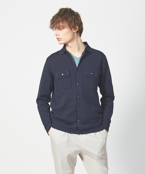 ABAHOUSE（アバハウス）の「ハイストレッチ PE 天竺 ポロ カーディガンジャケット（カーディガン/ボレロ・メンズ・ネイビー/グレイッシュベージュ/カーキ・44/48/46）」の3枚目の写真