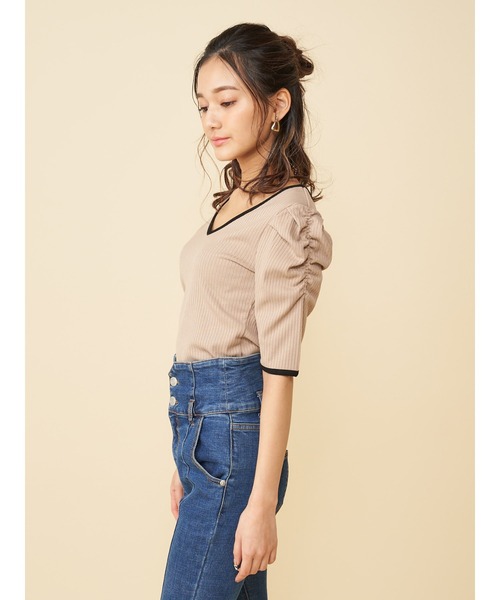 ROYAL PARTY(ロイヤルパーティー)の「パワショルラインカラートップス(Tシャツ/カットソー・レディース・オフホワイト/ベージュ/ブラック・FREE)」の12枚目の写真