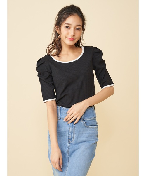 ROYAL PARTY(ロイヤルパーティー)の「パワショルラインカラートップス(Tシャツ/カットソー・レディース・オフホワイト/ベージュ/ブラック・FREE)」の14枚目の写真