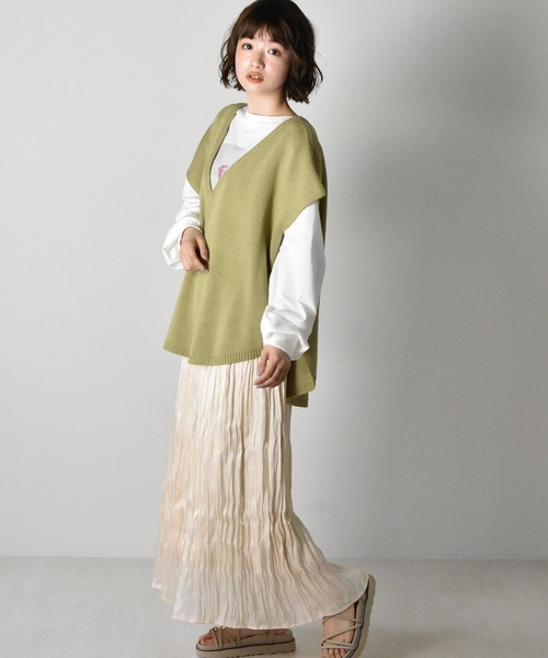 RETRO GIRL（レトロガール）の「ニットカフタンベスト（ベスト・レディース・ライトグレー/オフホワイト/グリーン・FREE）」の8枚目の写真