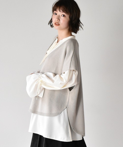 RETRO GIRL（レトロガール）の「ニットカフタンベスト（ベスト・レディース・ライトグレー/オフホワイト/グリーン・FREE）」の12枚目の写真