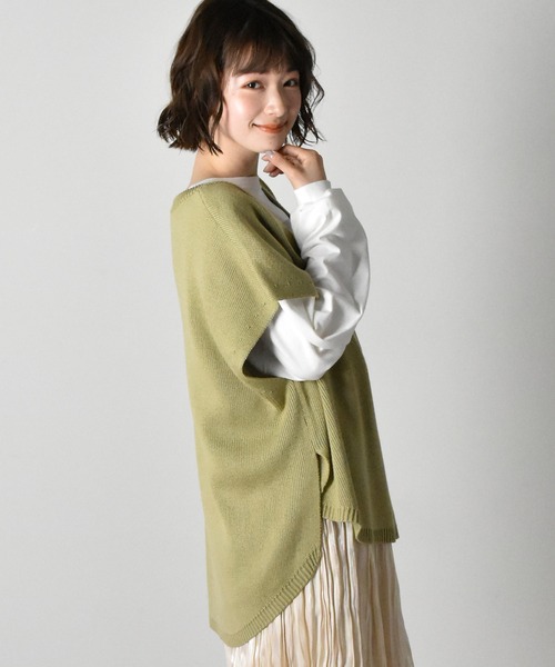 RETRO GIRL（レトロガール）の「ニットカフタンベスト（ベスト・レディース・ライトグレー/オフホワイト/グリーン・FREE）」の14枚目の写真