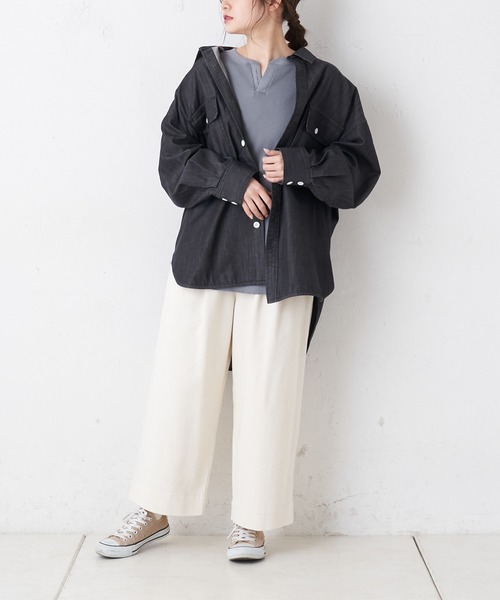 PUAL CE CIN(ピュアルセシン)の「綿麻カツラギストレッチタックパンツ(その他パンツ・レディース・チャコールグレー/アイボリー/ナチュラル・FREE)」の6枚目の写真