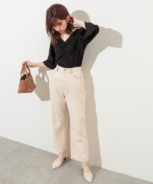 natural couture(ナチュラルクチュール)の「カットレース胸くしゅデザイントップス(Tシャツ/カットソー・レディース・オフホワイト/ベージュ/ラベンダー/ブラック・FREE)」の11枚目の写真
